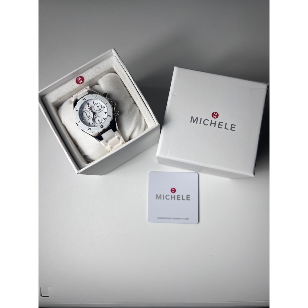 Michele Tahitian White Jelly Chronograph Steel Quartz Watch NWT